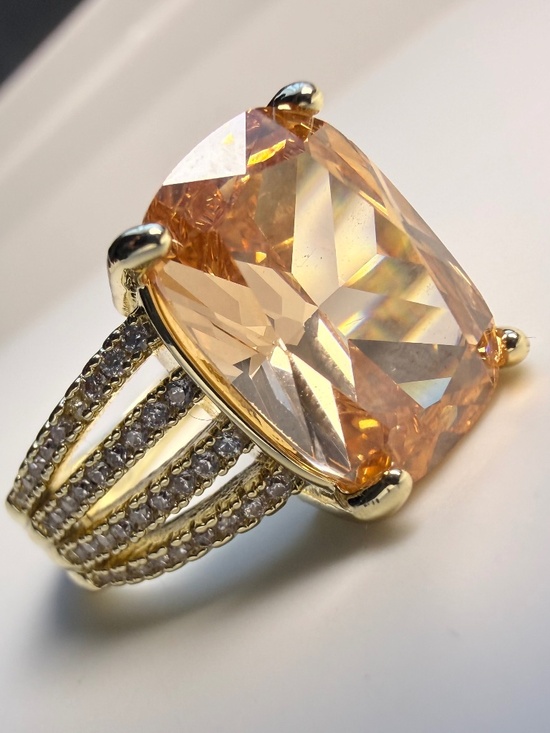Jewelry - Gold Tone Ring with Champagne Colored Gemstone